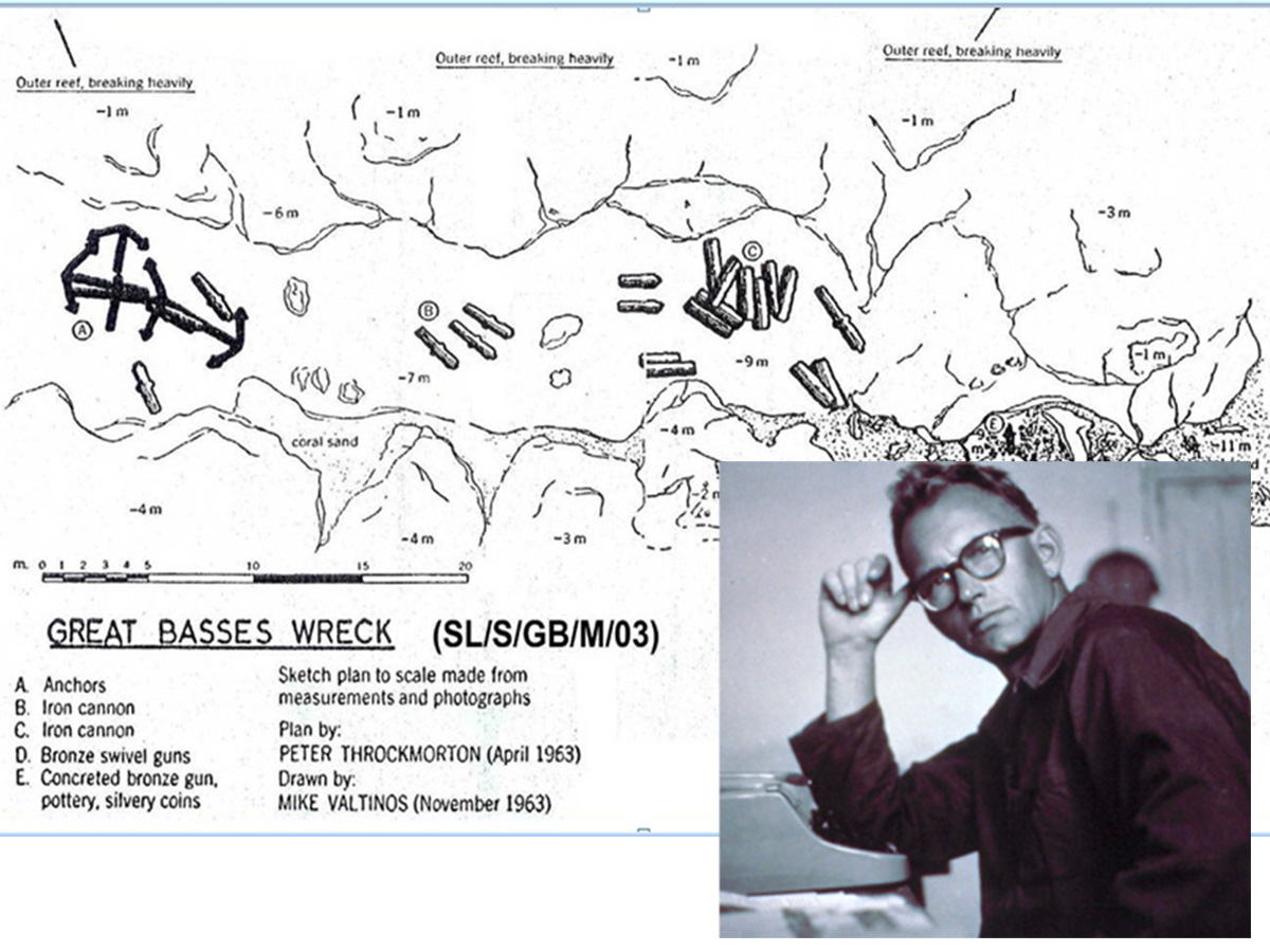 Peter Throckmorton and his site plan of the Silver coin wreck