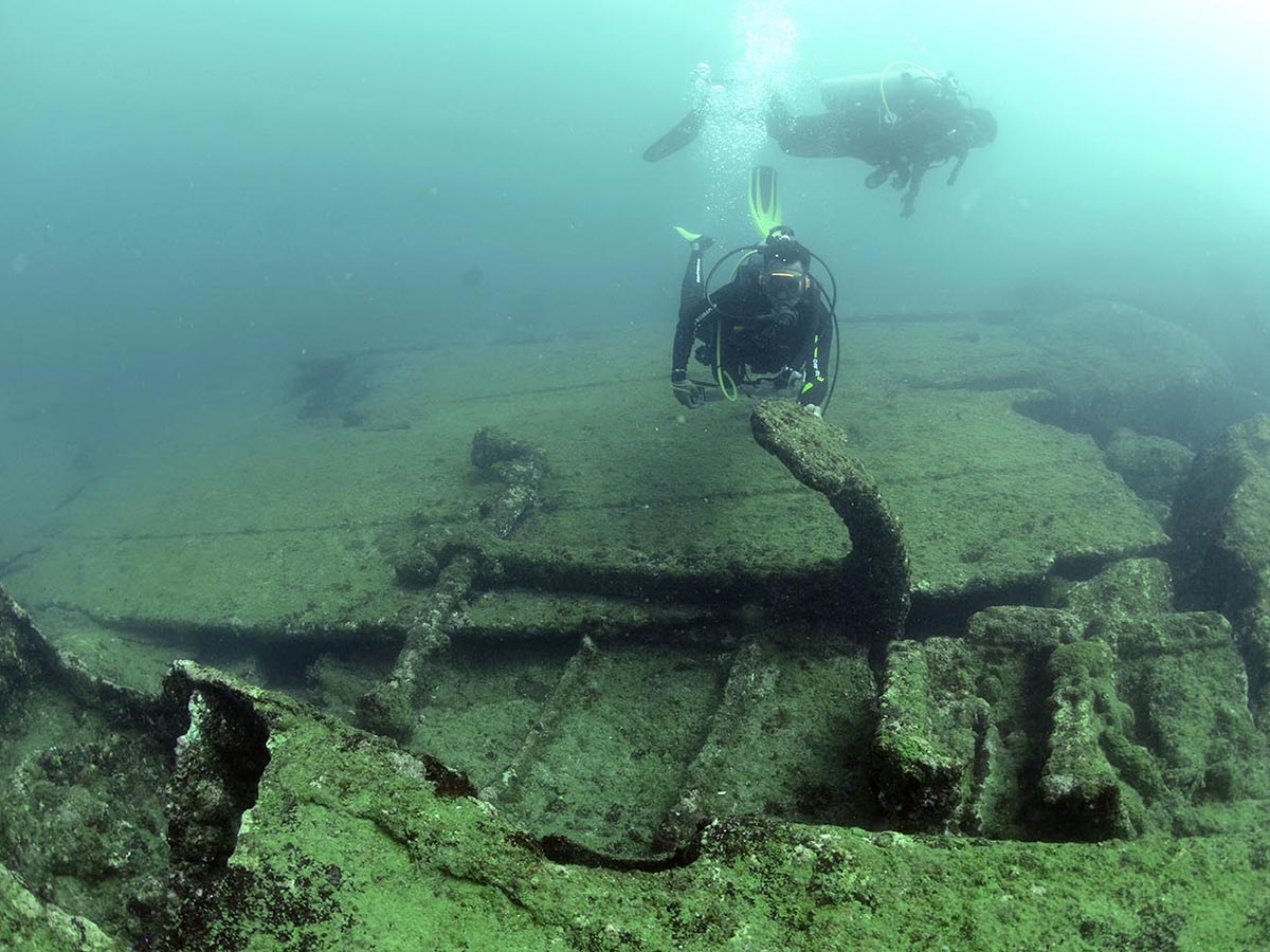 remains of the wreck and an anchor